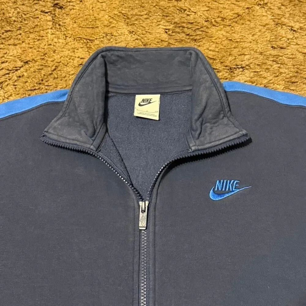 Vintage Y2K Nike Full Zip Track Jacket Navy Blue Stripe Swoosh Logo Small